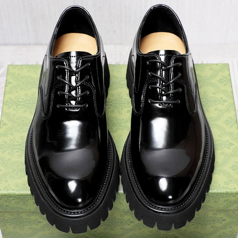 Luxury Men Dress Derby Shoes Genuine Leather Thick Sole Office Business Casual Oxford Shoes Gentleman Banquet Wedding Shoes