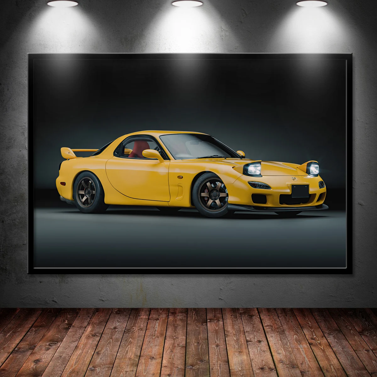 Supercar Posters Mazda RX-7 Spirit R Yellow Classic Car HD Wallpaper Prints Wall Art Canvas Paintings for Home Living Room Decor