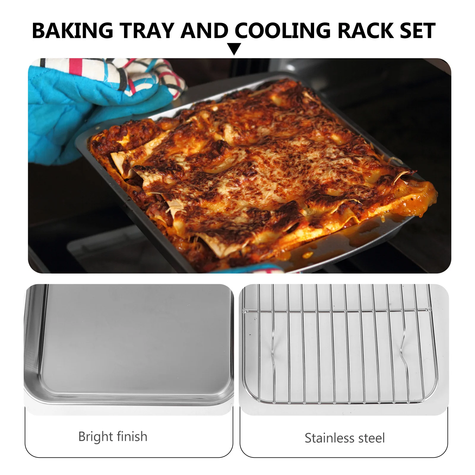 

2pcs Stainless Steel Baking Sheet Draining Oil Pan Set With Grid Rack Heavy Duty Oven Tray Dishwasher Safe 23X17X2.5Cm For Home