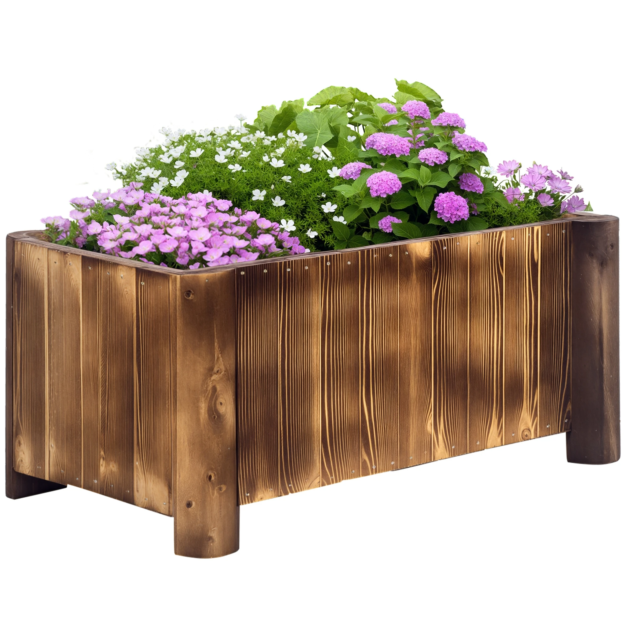 Outsunny Houten plantenbak met 4 poten 70X35X30 cm naturel