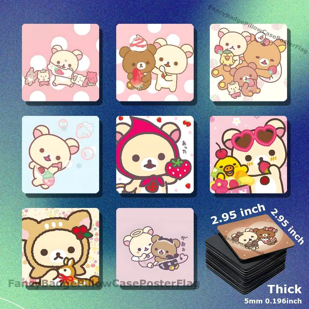 Japanese R-Rilakkuma Bear Cute Magnetic Square Refrigerator Sticker Creative DIY Acrylic Fridge Magnets Souvenir Gift
