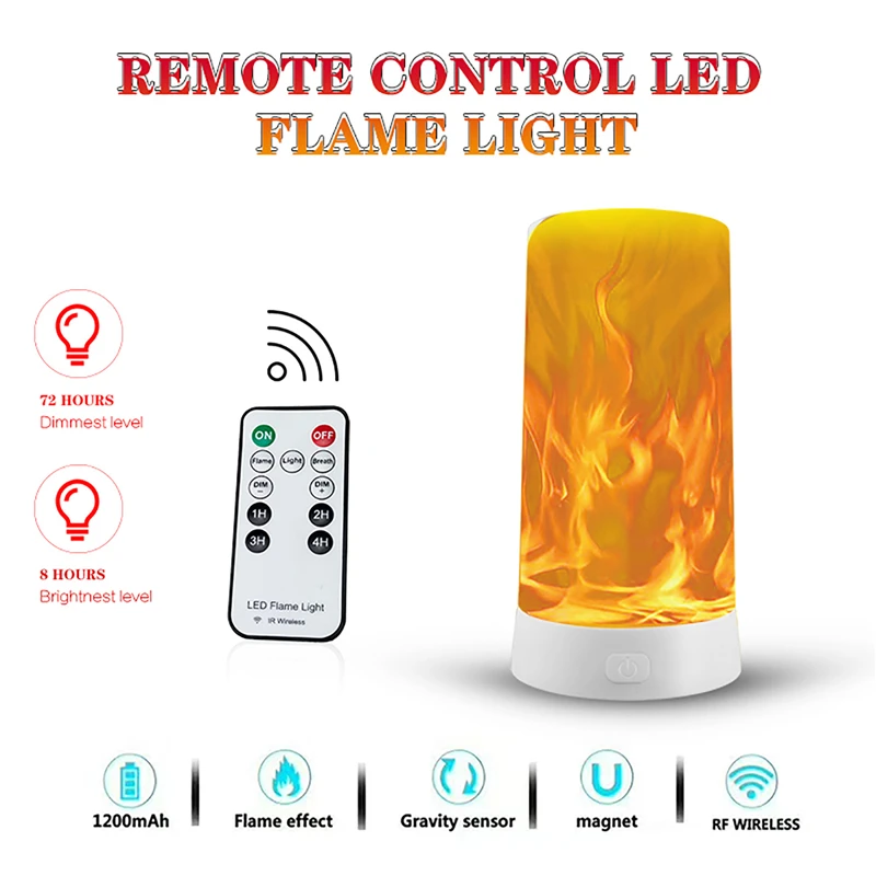 

LED Flame Effect Fire Light Bulb Remote Control Waterproof Flickering Emulation 4 Modes Magnetic Led Flame Lamp USB Rechargeable