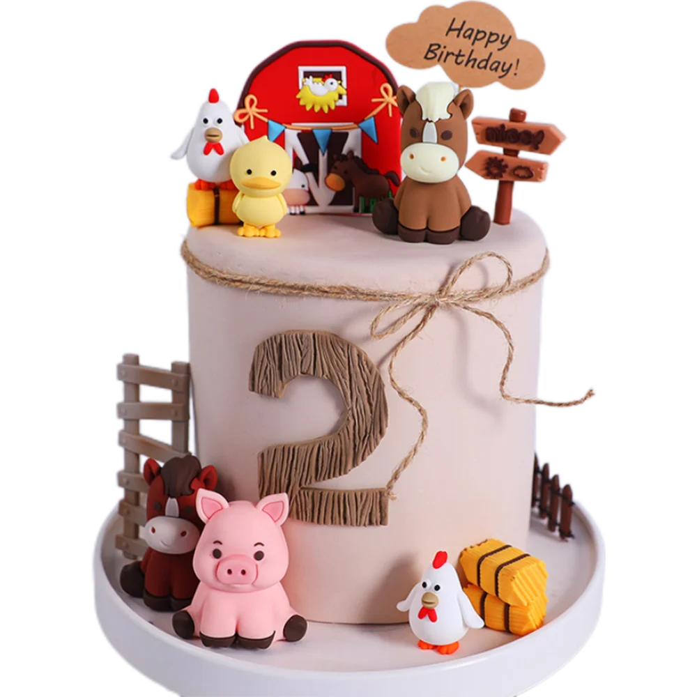 Happy Farm Kuchendekoration, Farm Critters Kuchendekoration, Pferd, Hühner, Ferkel, Bauernhof, Hütten, Junge, Mädchen, ein Geburtstag, Kuchendekoration – Detail 1