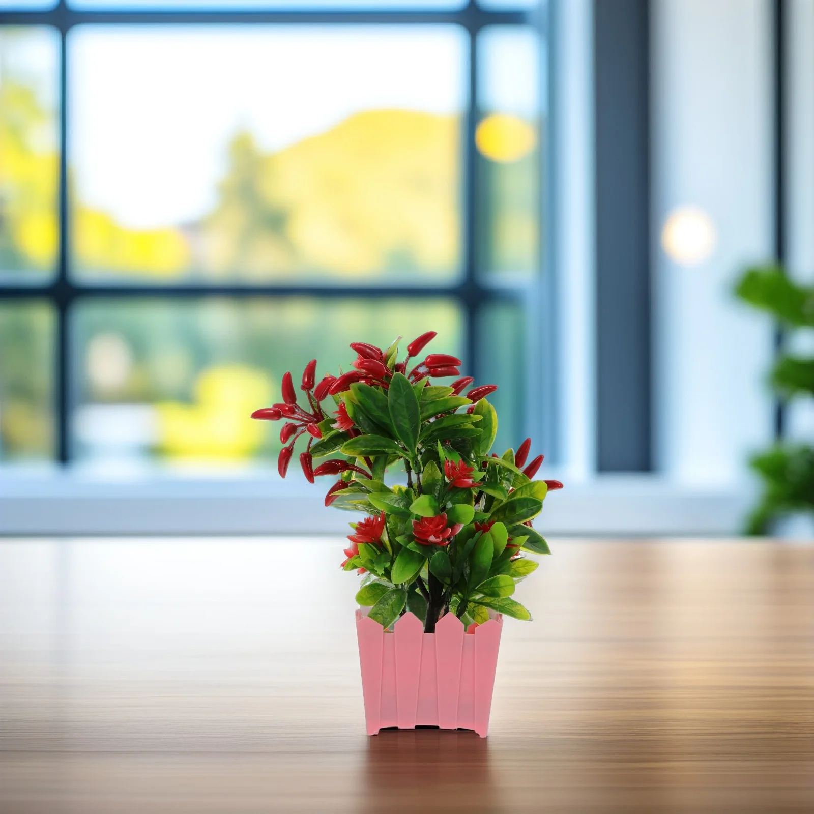 

Simulated Pepper Tree Potted Plant Mini Artificial Greenery Bonsai Plastic Chili Pot Decoration Lifelike Home Office Bar Desktop