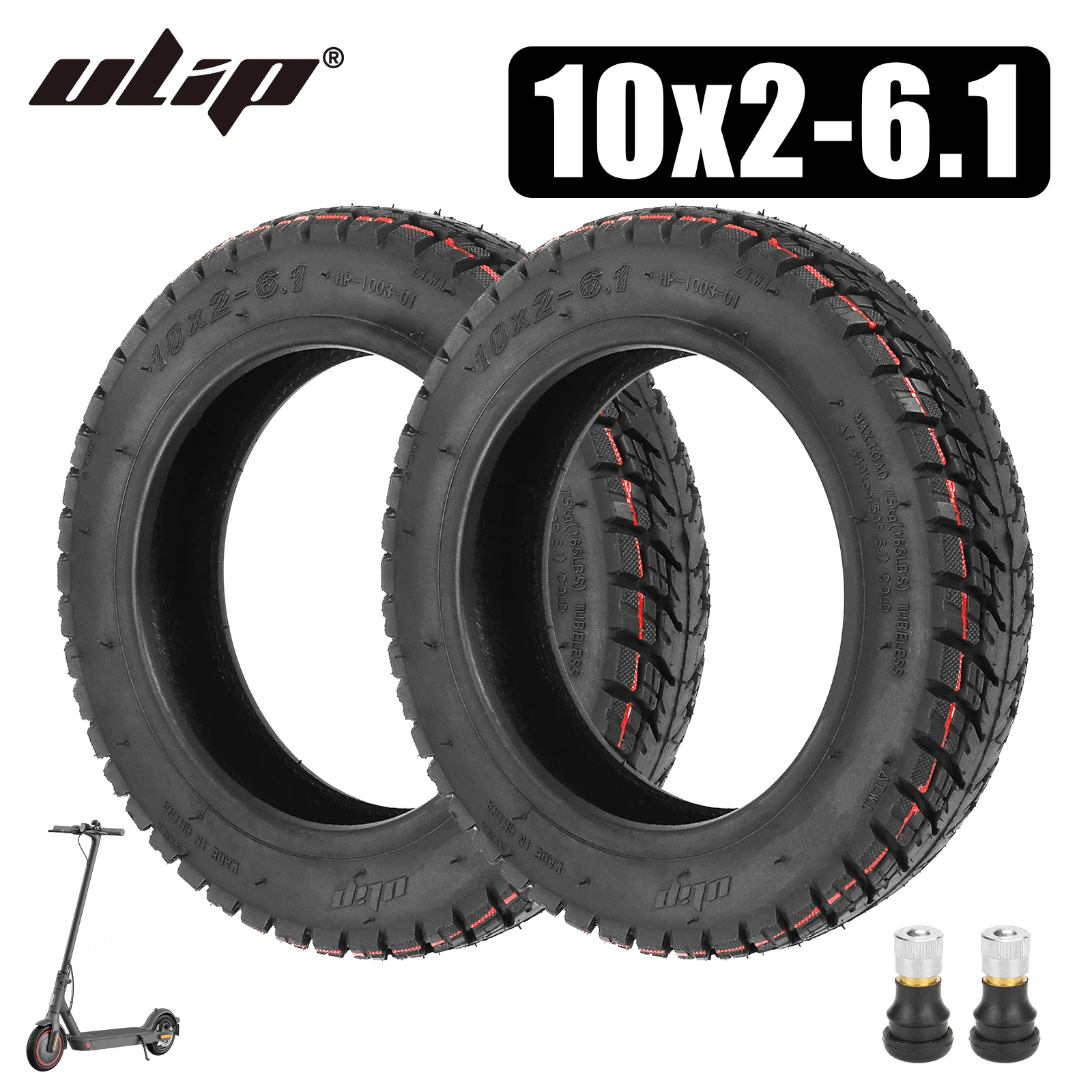 Ulip 10Inch Off-road Tire Upgrade 10x2-6.1 for Xiaomi M365 1S Pro2 Mi3 Scooter 10*2-6.1 Anti-slip Thickened Tubeless Tires Parts