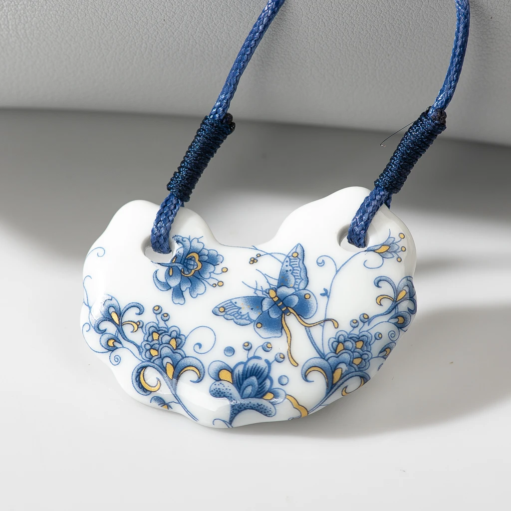 Blue And White Porcelain Necklace Antique Hand Woven Butterfly Pendant Wholesale Z030