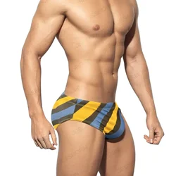 Men's Swimming Trunks Sexy Fashion Stripes Swimwear Briefs Boxer Breathable Quick Drying Swimsuit Sports Beach Shorts