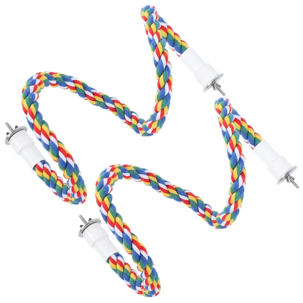 2pcs Colorful Cotton Rope Rope Perch Handmade Spiral Stand Climbing Toy Stainless Steel Bendable Bird Swing Indoor Play
