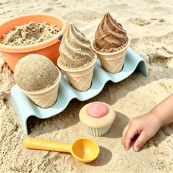 Kids Wheat Straw Ice Cream Beach Toy ,Sand & Clay Mold,Pretend Play House Set, Toddler Sensory Food Play Gift Boys Girlset
