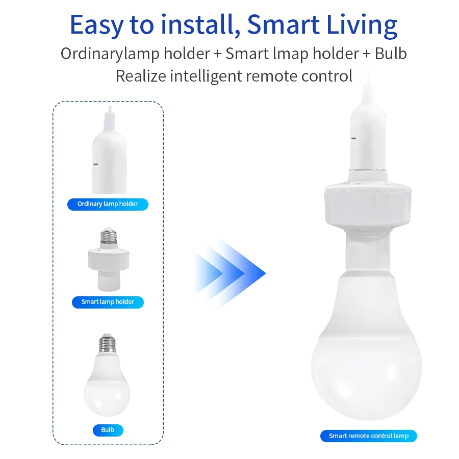 Smart Light Switch RF 433Mhz Led Bulb Holder E27 E26 Lamp Base Socket with Remote Control AC85-265V Wireless Switch for E27 Bulb