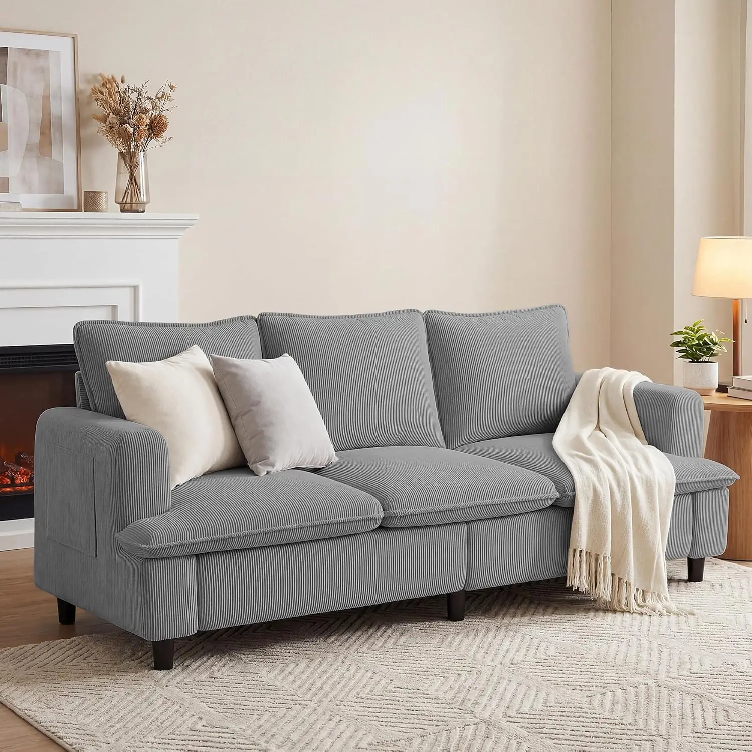 

83' Modern Corduroy Sofa, 3-Seater with Deep Seat for Living Room, Office, Bedroom – Comfortable & Stylish