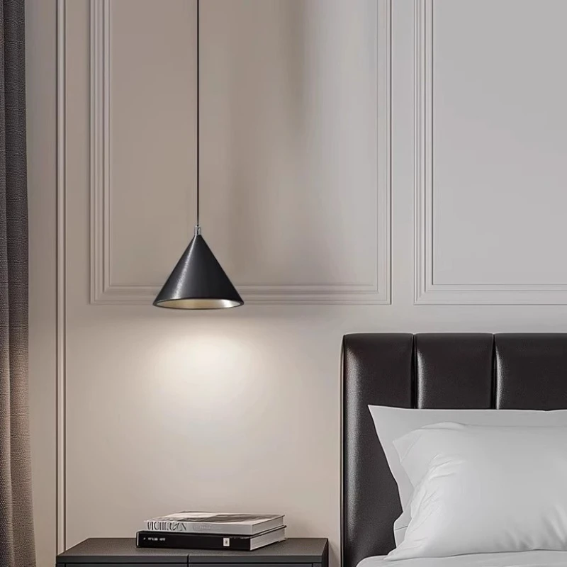 

SANDYHA Italian Style Pendant Light Creative Cone Lampshade for Bedroom Bedside Lamp Dining Room Lighting Fixtures Lift Design