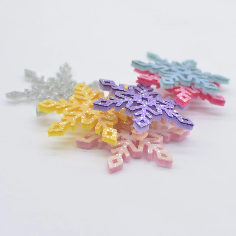 50Pcs Glitter Christmas Snowflake Padded Appliques for DIY Tree Glass Windows Stick Handmade Hair Clips Bow Decor Patches