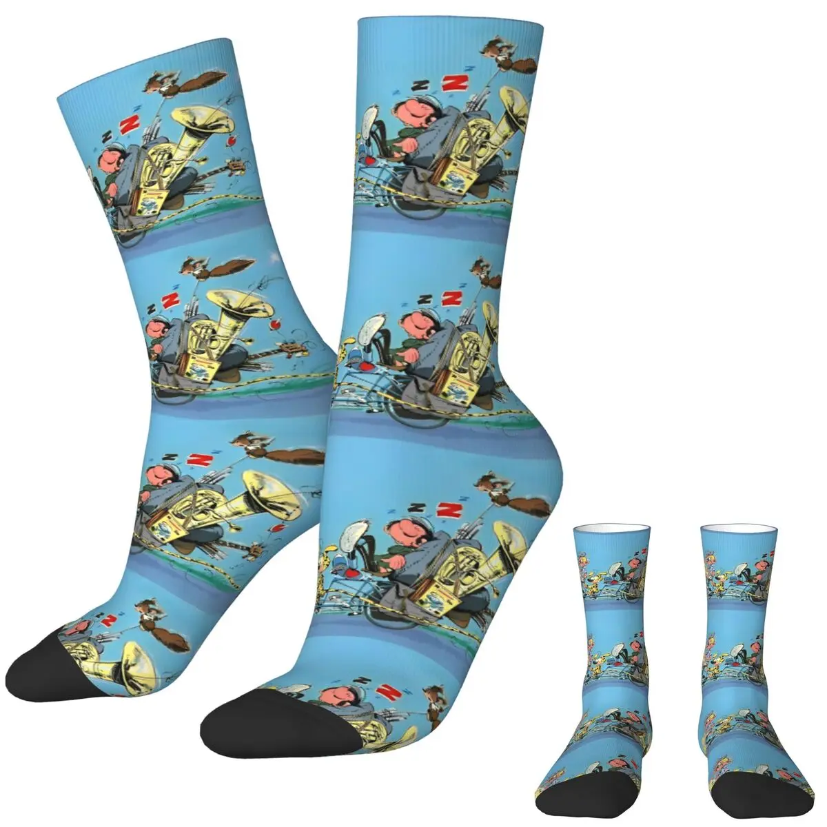 Gaston Lagaffe Anime Logo Stockings Men Socks Soft Breathable Casual Socks Winter Cycling Non Slip Graphic Socks Gift