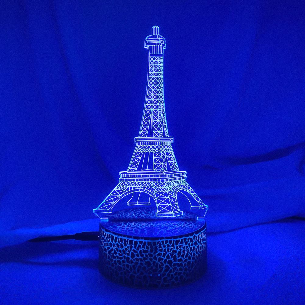 New 3d Led Light Night Creative Eiffel Tower Kids Table Lamp Hologram Illusion Bedroom Living Room 7 Colors Usb Led Light Lamps