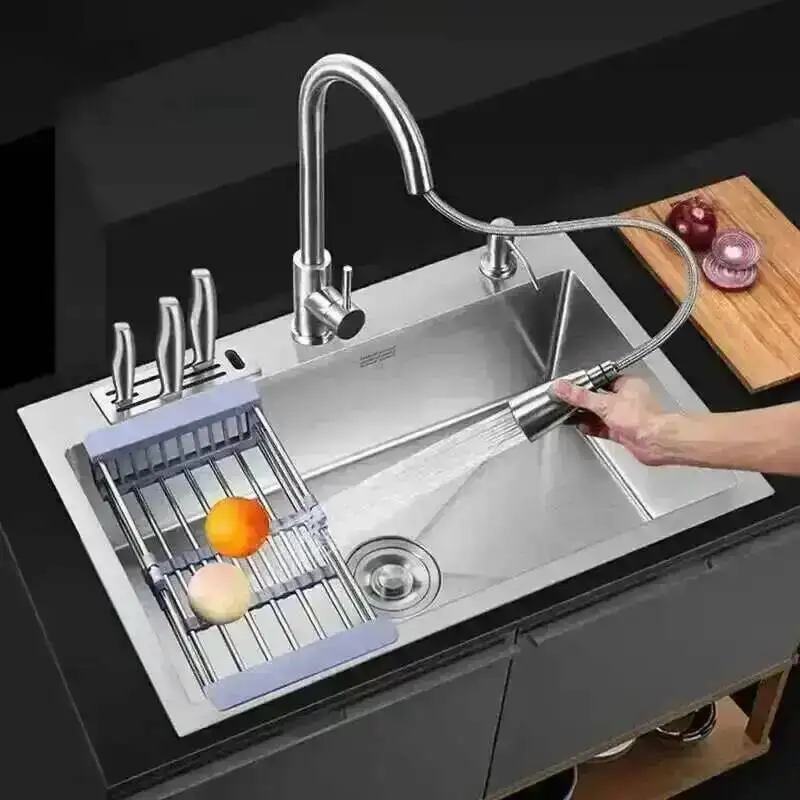 

Steel Sinks Restaurant Kitchen for Modern Stainless Thickened Brushed Single-bowl Sink Minimalist Commercial Sinks for Kitchen