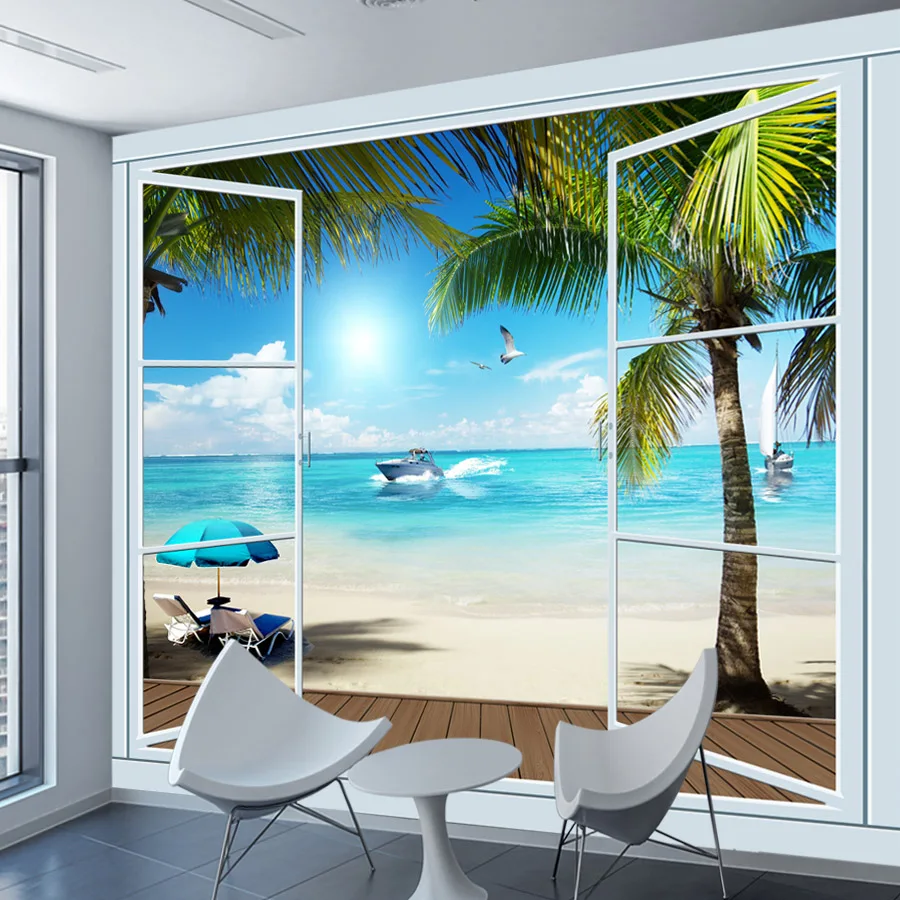 Custom Peel and Stick Photo Wallpapers for Living Room Decoration Palm Tree Beach Contact Wall Papers Home Decor Mural Covering