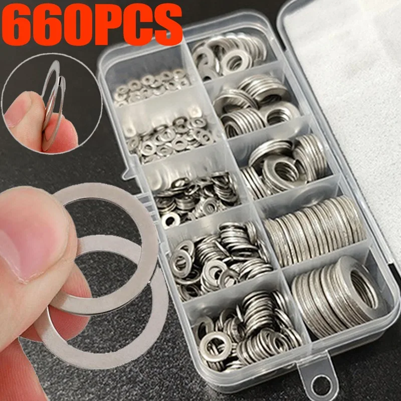 150/660pcs Stainless Steel Washers Screw Bolt Assortment Kits O-Ring Sealing Gasket Metal Flat Washer Factories Repair Fastener