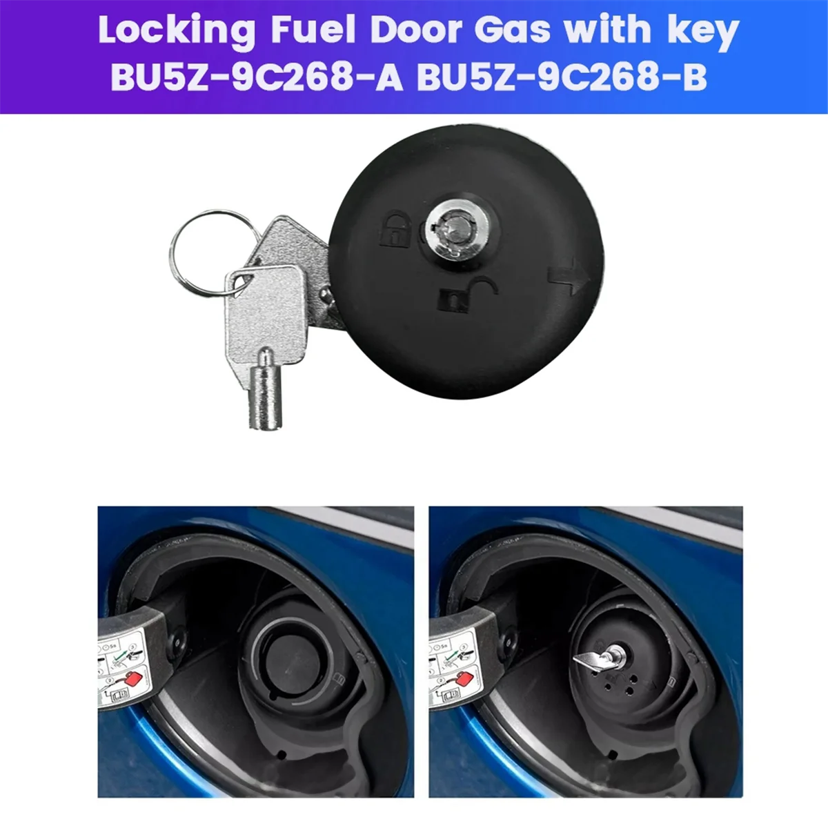 Car Locking Fuel Door Gas with Key BU5Z-9C268-A BU5Z-9C268-B for Ford F-150 2015-2022 Raptor Mustang Fuel Fill Lock