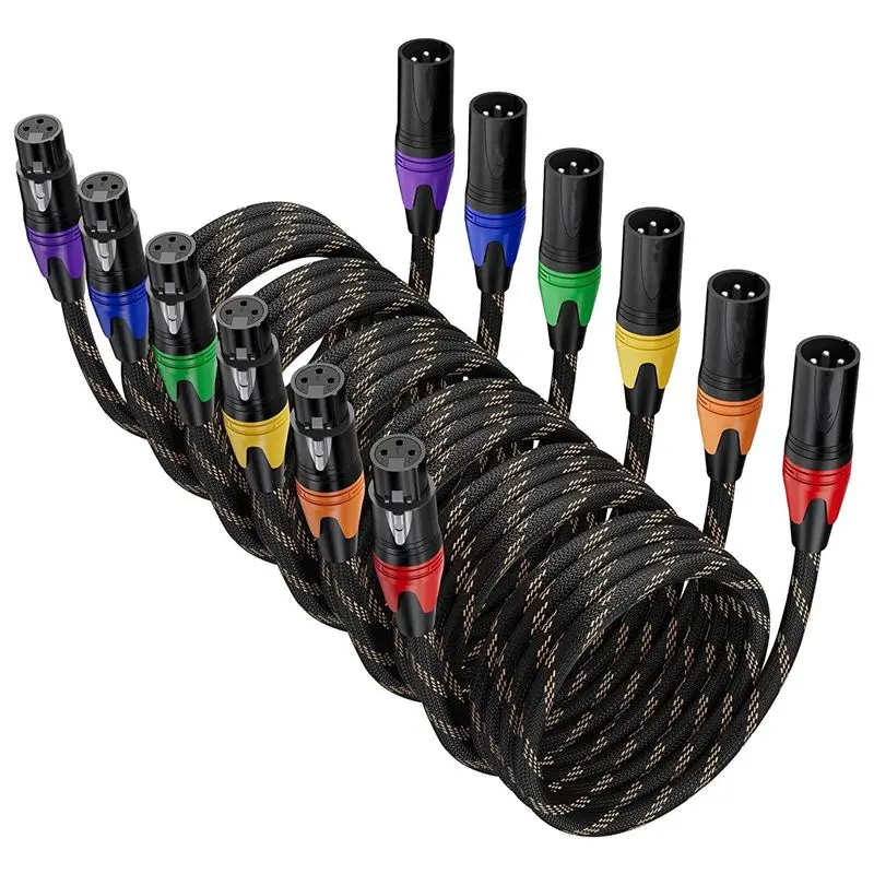 DT51 6 Pack XLR Cables, Male to Female Microphone Cable Kit 3-Pin Balanced for Mixer Speaker Podcast
