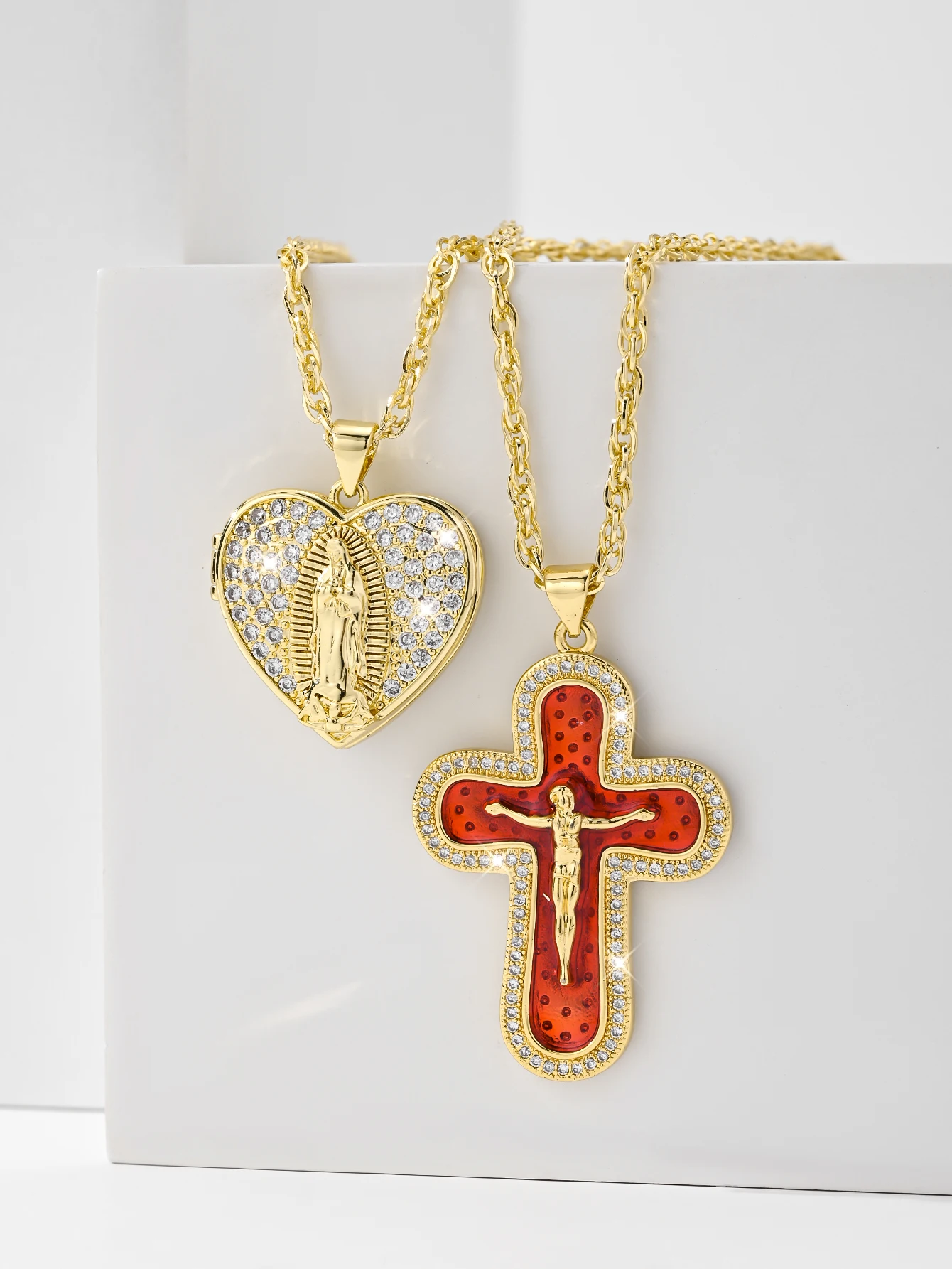 

European and American metal retro style religious elements cross Jesus head Virgin Mary set necklace