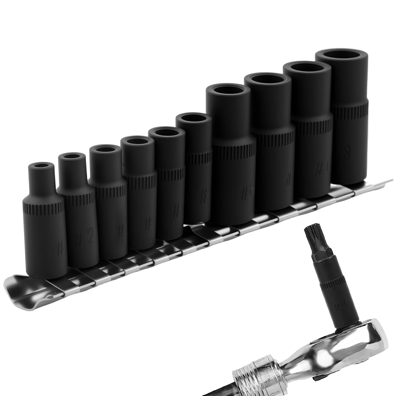 

10Pcs Tap Socket Wrench Set 1/4” and 3/8” Drive External Tap Socket Adapter Torx Socket Set for Driving Rethreading Taps