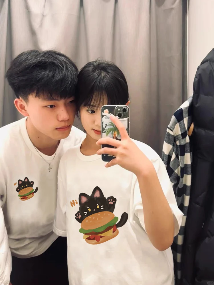 캐주얼 반팔 그래픽 티셔츠, 커플 프린트 티셔츠, 여성 패션, 여름