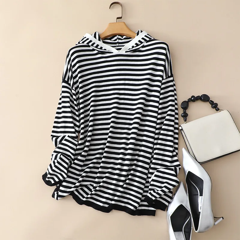 

oversized women's merino wool blend striped hoodies sweaters