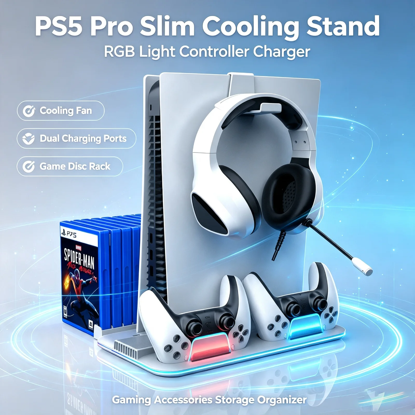 ps5-ps5-pro-slim用スリム冷却スタンド-rgb-ledライト-デュアルコントローラー充電ドック-ゲームディスクホルダー-ゲーミングアクセサリー