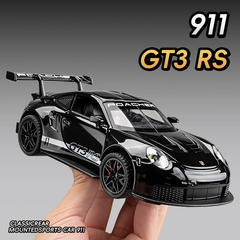 

1:32 Porsche 911 GT3 RS Super Car Simulation, легкосплавный автомобиль, литая под давлением металлическая модель автомобиля, звуковой свет, коллекция детских игрушечных транспортных средств, подарок