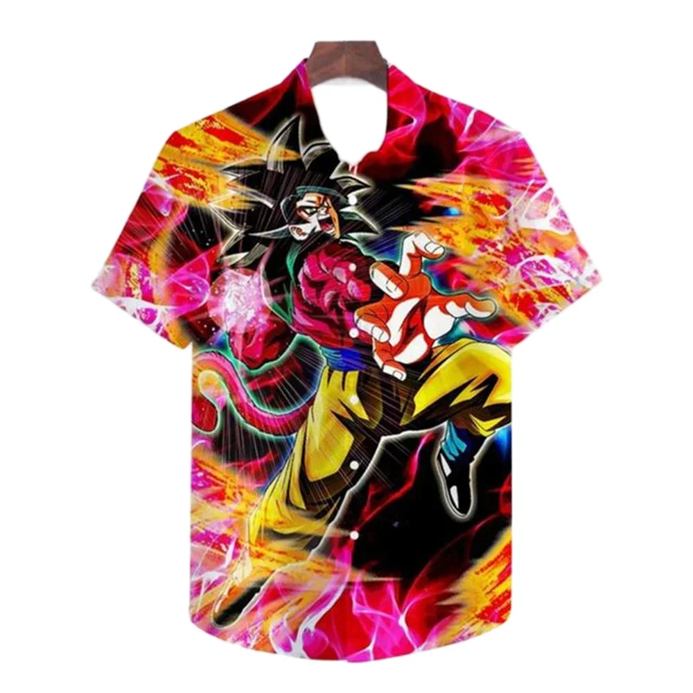 Men's Fashion Dragon Ball Shirt Men Anime Clothes Super Saiyan Goku Shirt Summer Hawaiian Kakarot Vegeta Tops