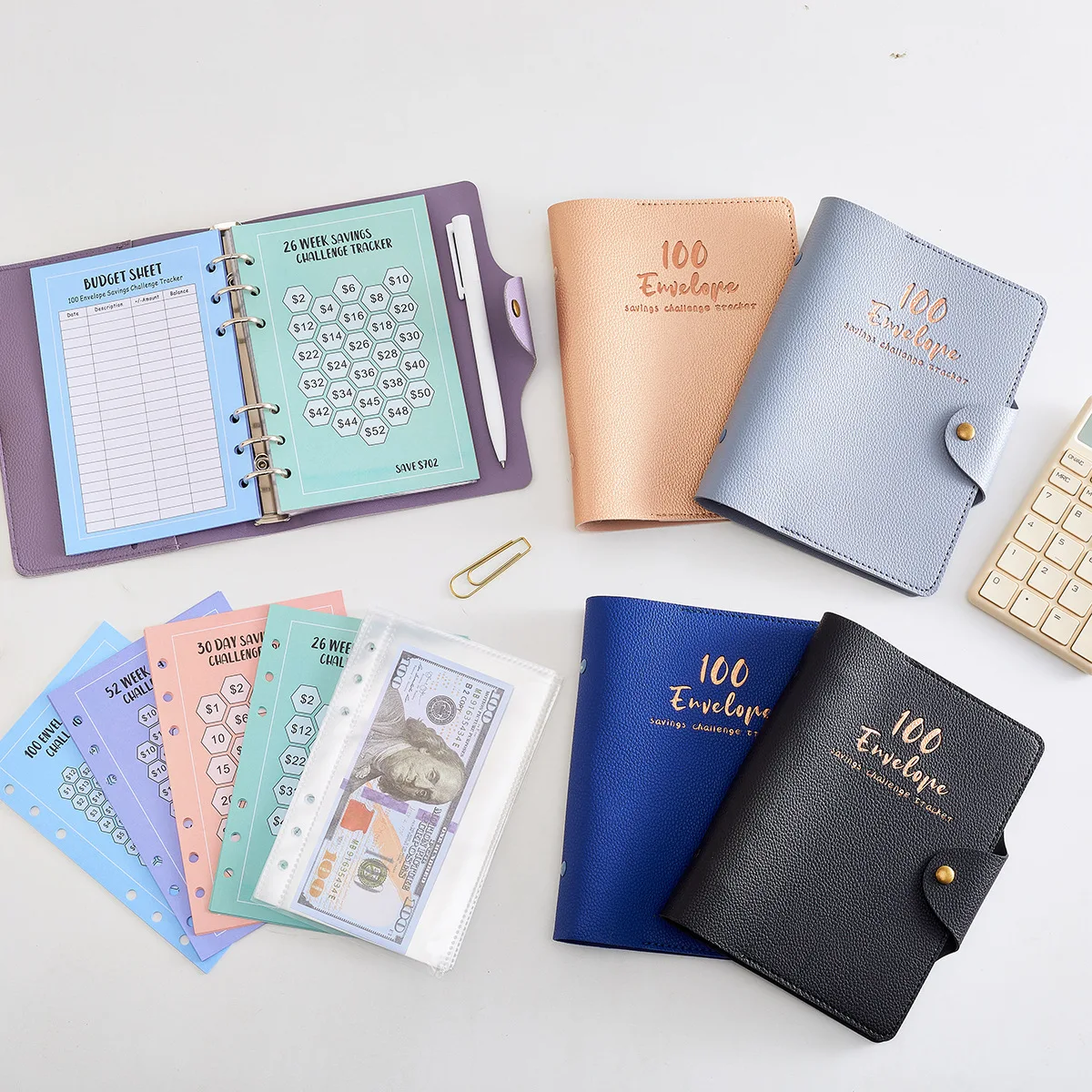 

New A6 Soft PU Money Saving Challenge Binder with Laminated Tracker, Budget Binder with Cash Envelope, Easy and Fun Way to Save