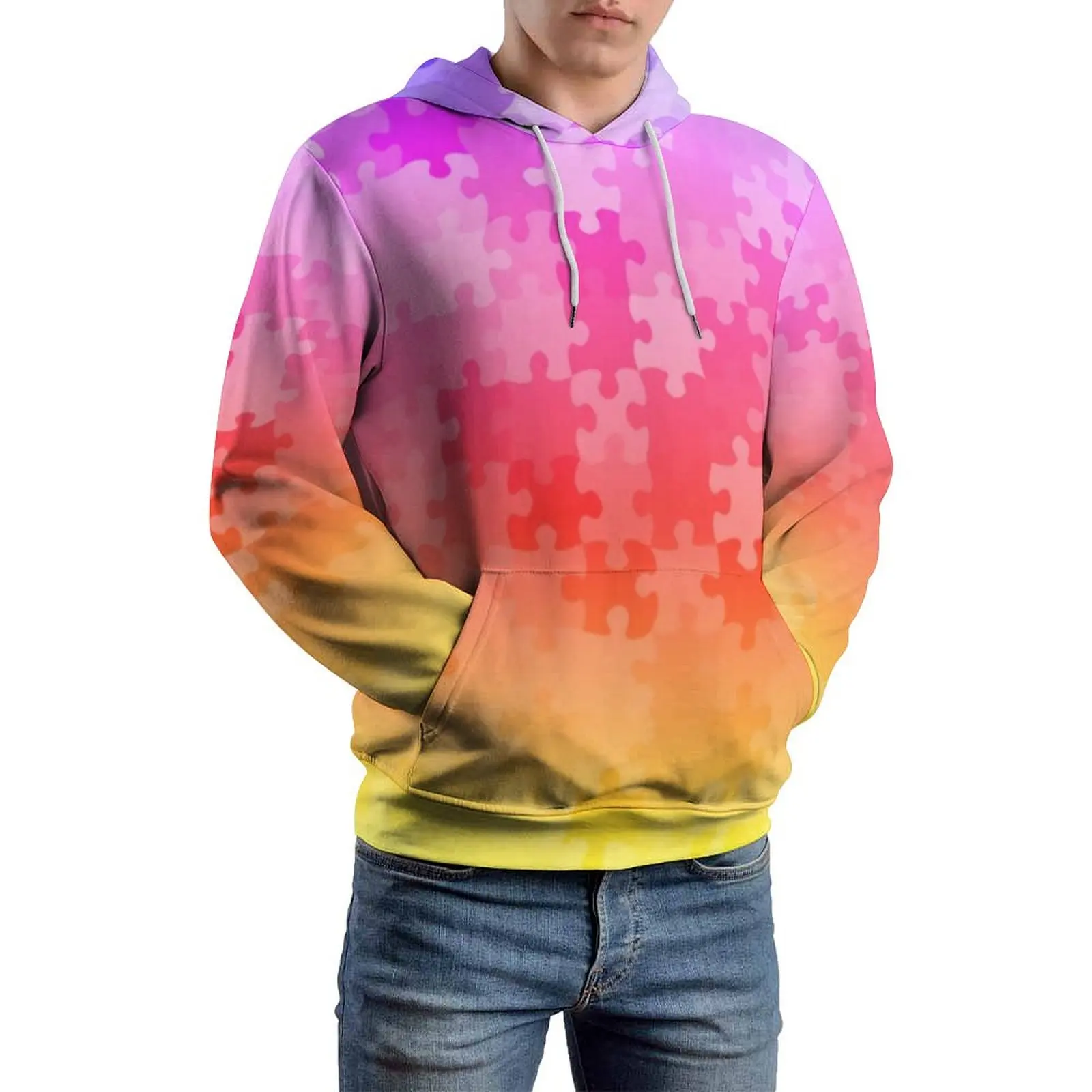 

Sunset Ombre Puzzle Pieces Casual Hoodies Long Sleeve Ombre Hip Hop Pullover Hoodie Winter Fashion Oversized Hooded Sweatshirts