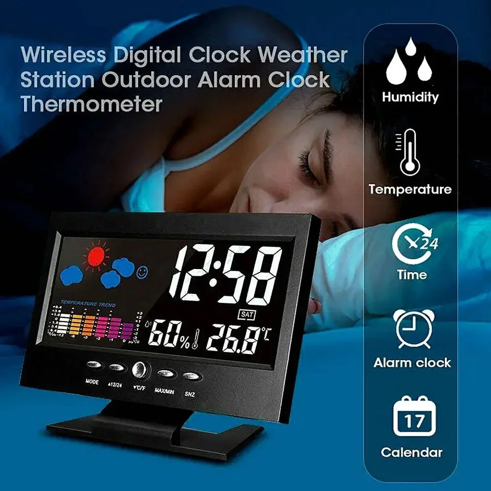 Weather Station Alarm Clock Forecast Alarm Clock Indoor Outdoor color screen display temperature humidity  voice-activated clock