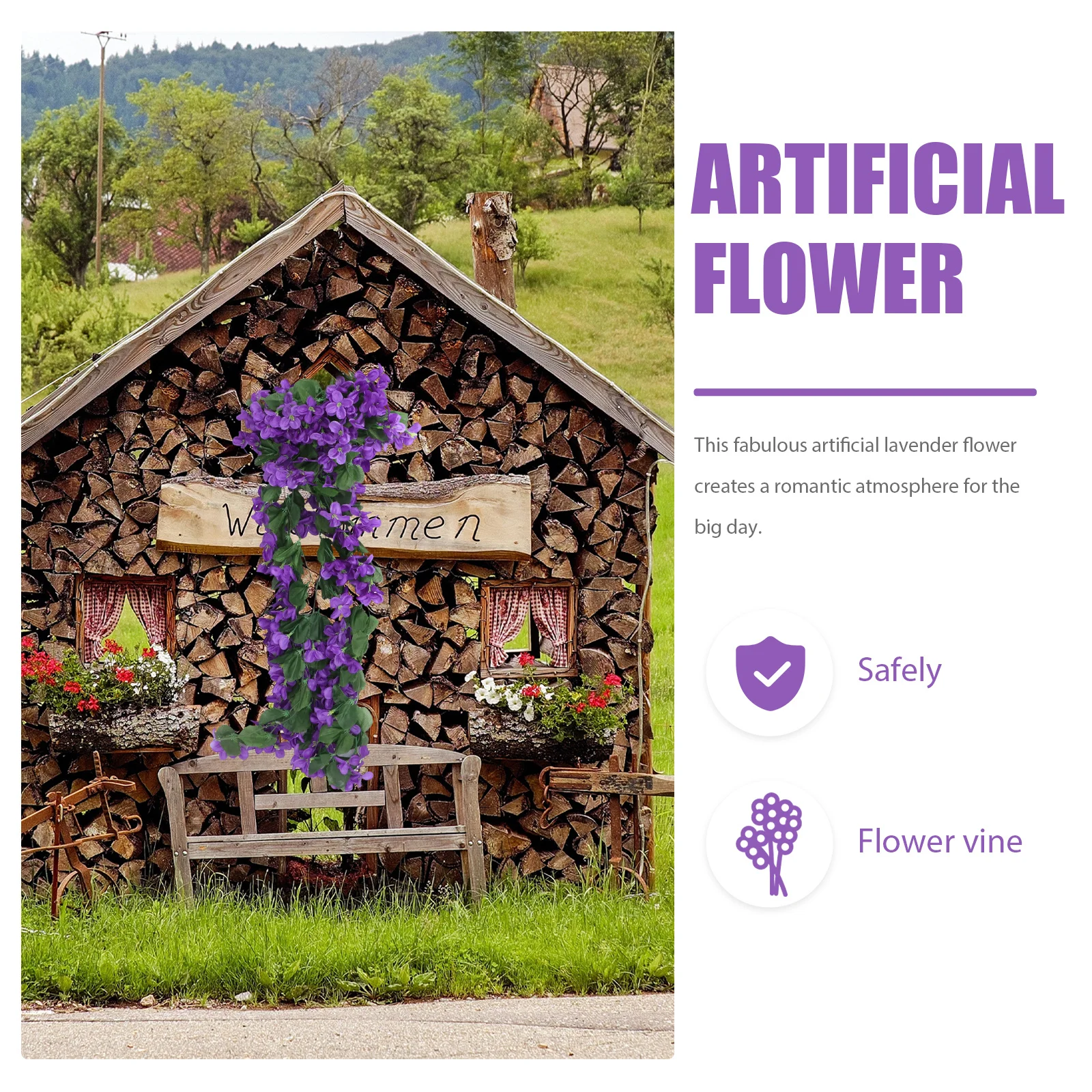 

4 Petals Artificial Lavender Flowers Deep Purple Hanging Vine for Wedding Home Decoration Silk Fake Plants Elegant Table Setting