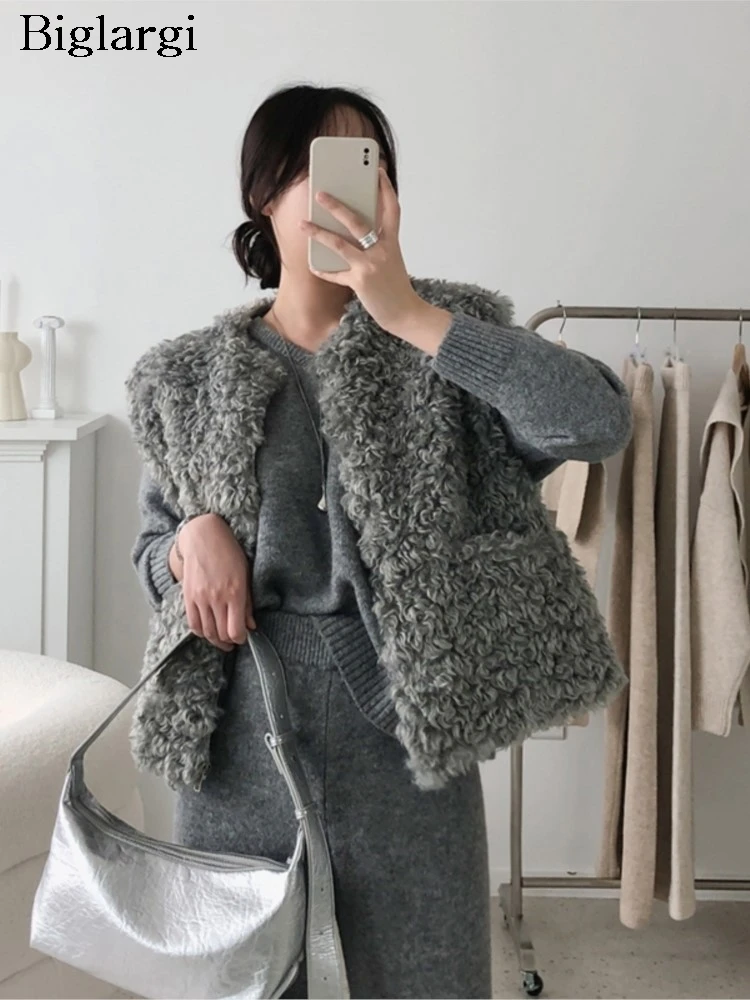

Autumn Winter Sleeveless Teddy Vests Coat Women Korean Style Loose Fashion Ladies Jackets Casual Woman Vests Coats