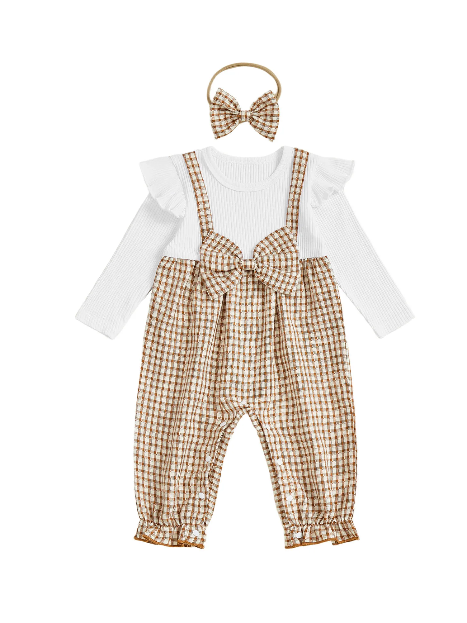 Elegante pagliaccetto da bambina con maniche a volant con stampa floreale e set di fasce abbinate per un look estivo carino