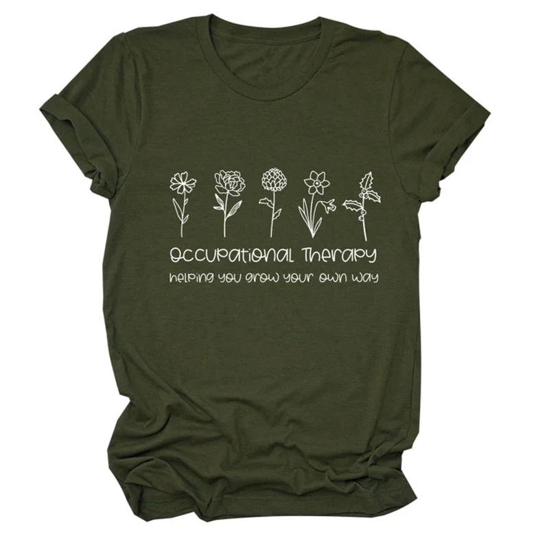 new summer fashion cotton women's Occupational therapy helping you print vintage round neck casual short-sleeved T-shirt