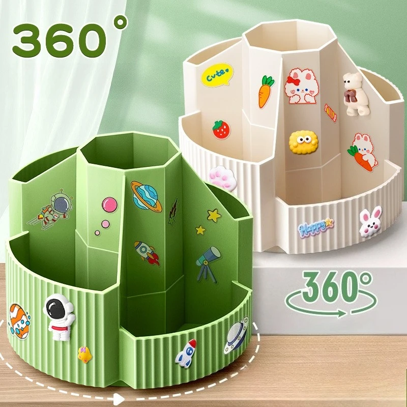 

360 ° Вращающийся держатель для ручек, креативный многофункциональный ящик для хранения ручек большой емкости, настольный органайзер для детей и учеников начальной школы