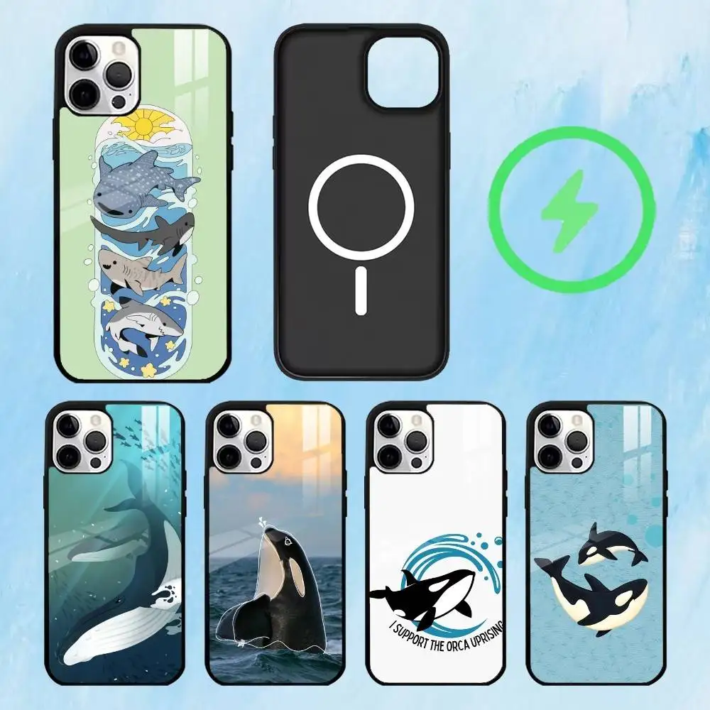 

B-Blue Cute K-Killer Whale Cover Phone Case For iPhone17,16,15,14,13,12,11 Plus,Pro Max Magnetic For Magsafe Wireless Charging