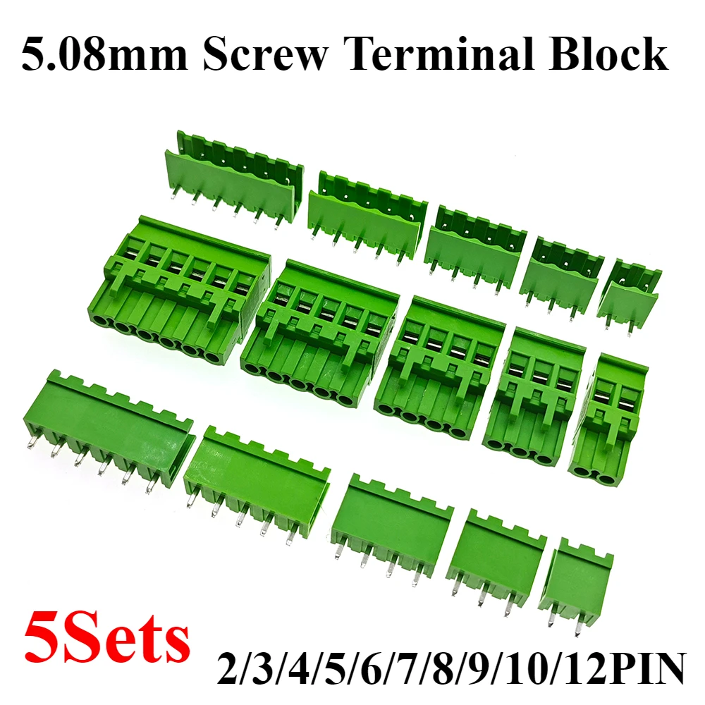 5Sets 2EDGKA-5.08mm Plug-in PCB Wiring Terminal Vertical Side Outlet Plug Complete with Straight Bent Needle Holder