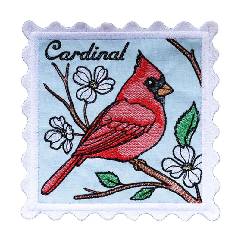 

Charming collection Bird Stamp Embroidery Coasters! each framed within a postage stamp-style square Perfect for home decor&gifts