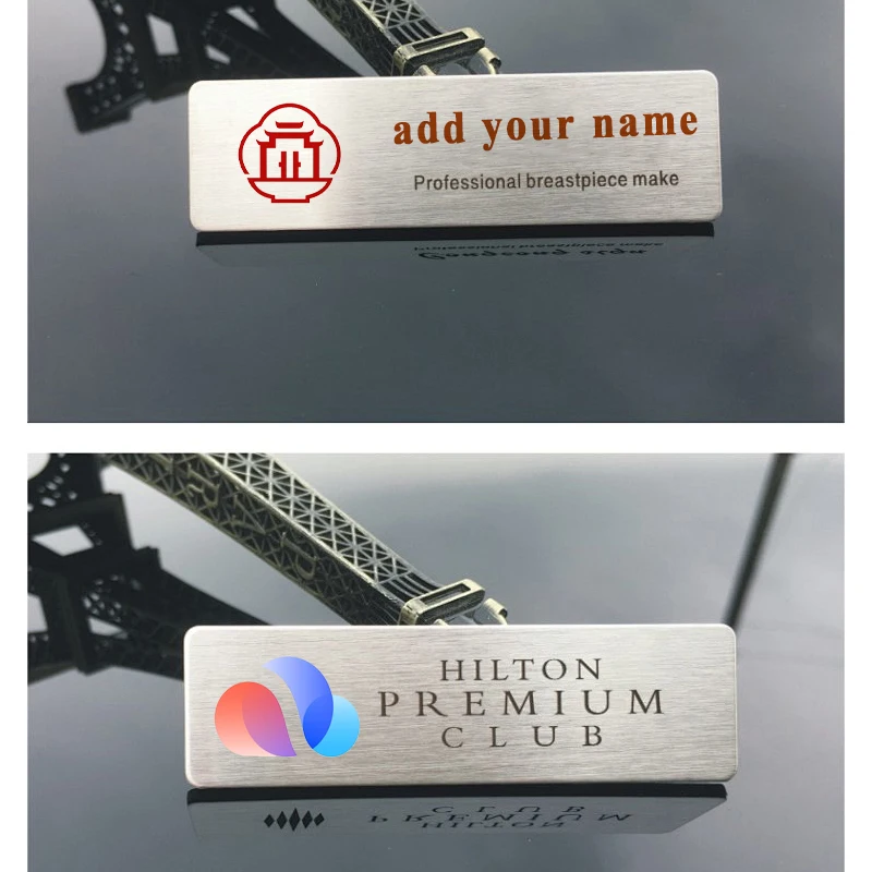 70x20MM Brooches Pin Color Printing And Engraving Customizable Engraved Text Logo Business ID Plate Steel Metal Tag Name Badges