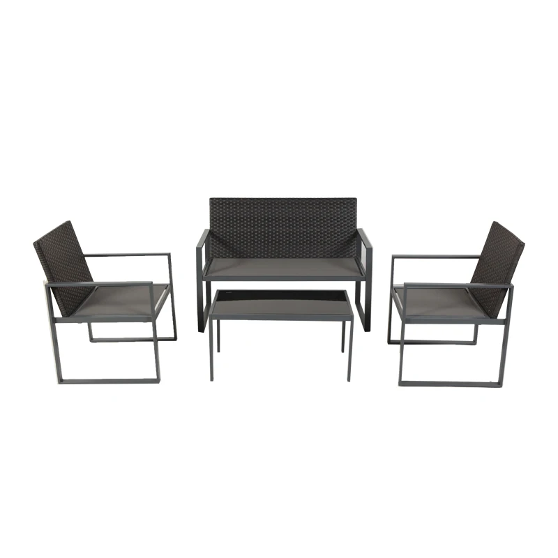 Simple 4 PCS Modern Outdoor Patio Rattan Sofa Set Steel Frame Garden Furniture for Courtyard Park Apartment