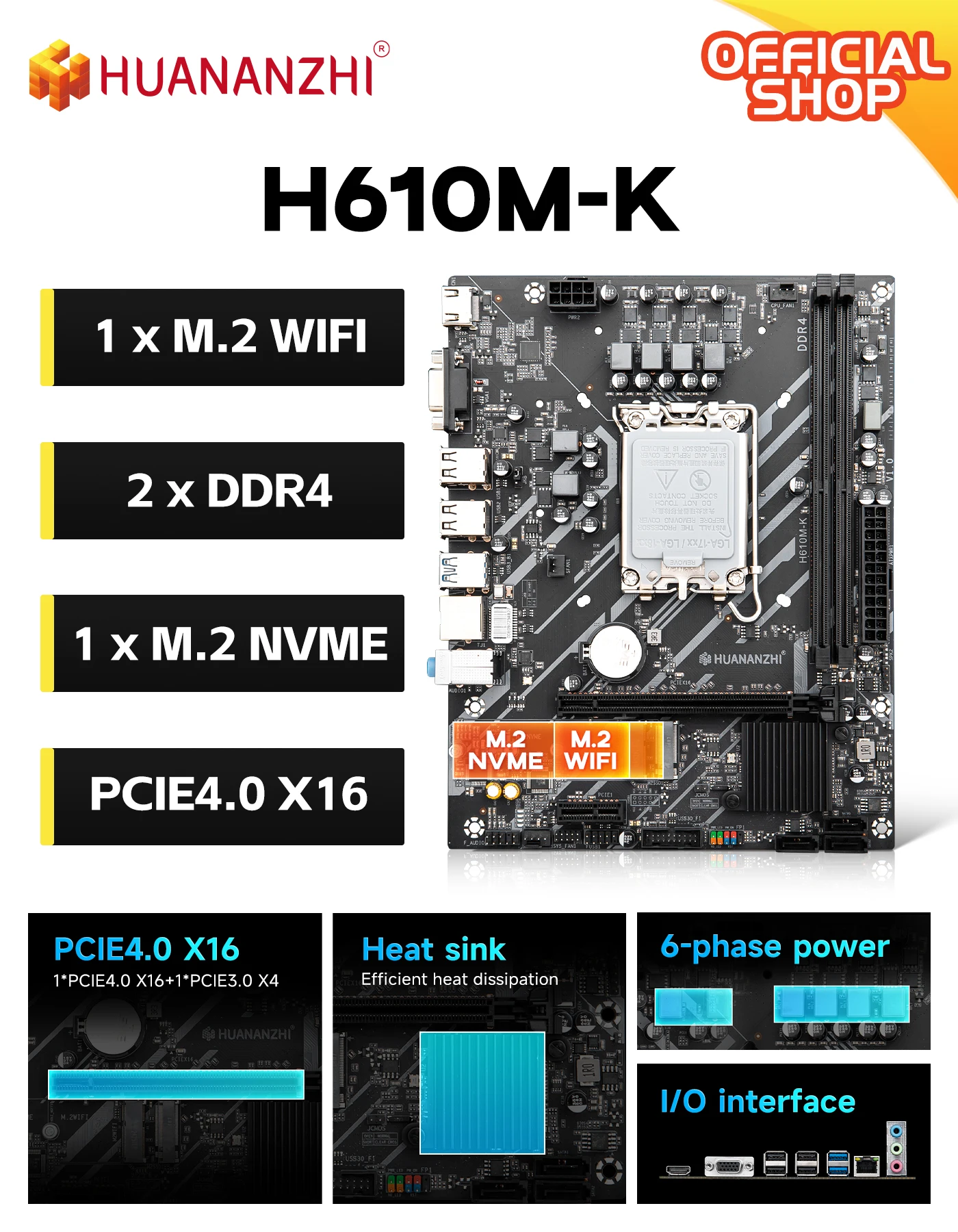 H610M-K LGA1700 Motherboard Support Intel 12th 13th 14th Gen Core CPU Dual Channel DDR4 M.2 NVME PCIe 3.0 HDMI VGA M-ATX