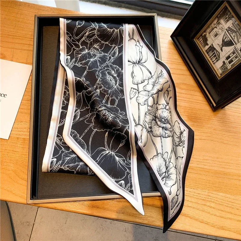 Luxury Long Silk Scarf Female Animal Horse Print Thin Narrow Scarf Bag Hair Band Ribbon Scarfs Women Neckerchief