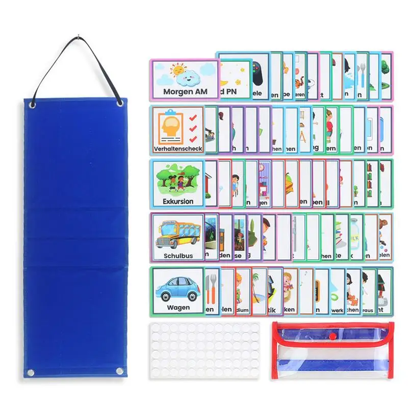 Kids Daily Routine Chart Visual Waterproof Learning Activities German Calendar Pocket Chore Chart For Early Education 70 Cards