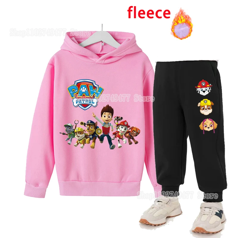 Cartoon PAW patorl children's hoodie set anime cute Chase Marshall member sportswear autumn winter with plush warm clothing