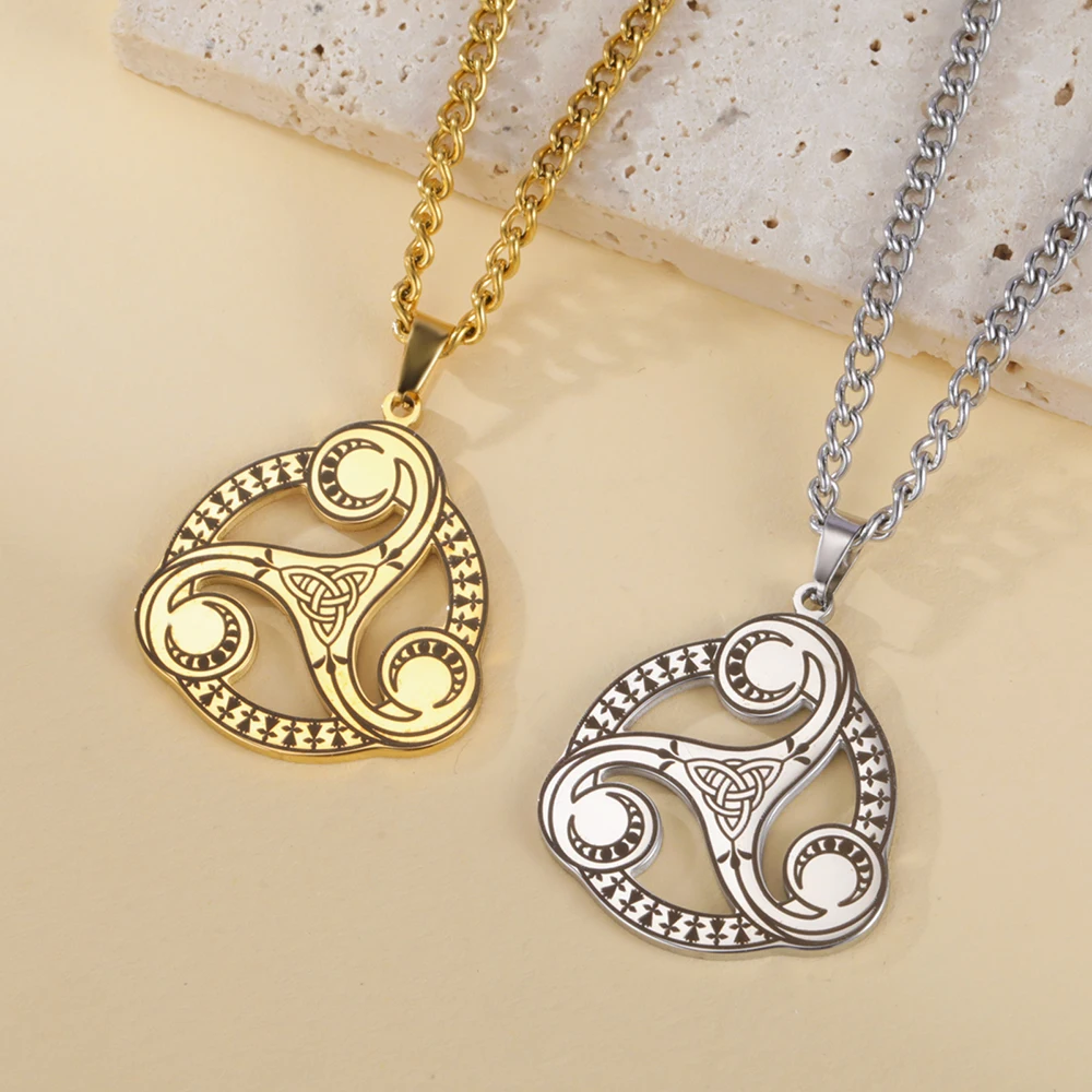 Dawapara Triskele Necklace Triskelion Symbol Irish Triple Spiral Sacred Geometry Stainless Steel Wiccan Jewelry - view 4