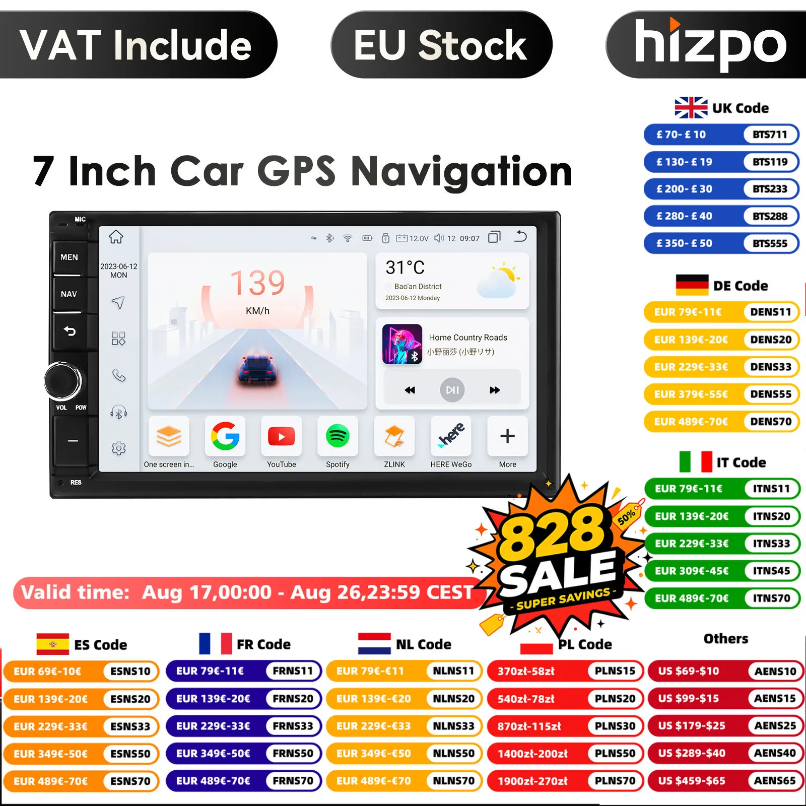 8g 128g 7 Zoll Autoradio Carplay 2 Din Android Auto Autoradio GPS für universelle Stereo-Multimedia-Player Navigation Head Unit RDS